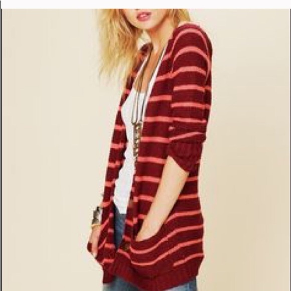 𝅺Free People Beach Striped long Cardigan Pockets M - Picture 2 of 6